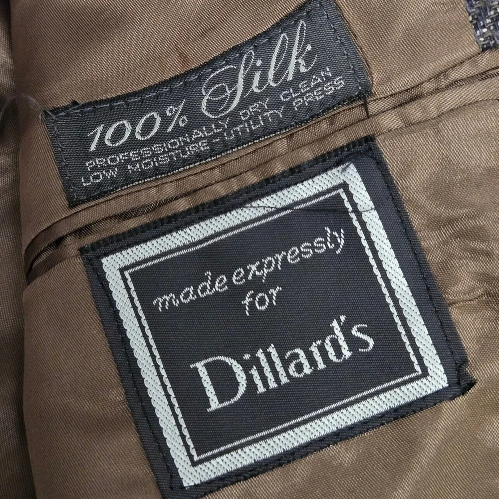 Vtg Christian Dior Monsieur Silk Sport Coat 44R Tweed Herringbone Windowpane Brn